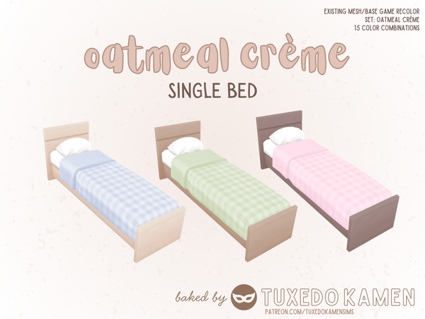 Sims 4 — Oatmeal Creme - Single Bed by tuxedokamen — The Mod Pod single bed gets a charming makeover. Complete your