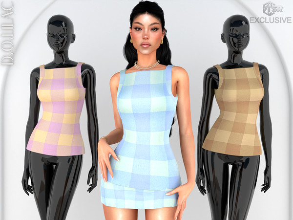 Sims 4 — Gingham Cotton Blend Knit Apron Top DO0811 by DOLilac — Custom thumbnail
