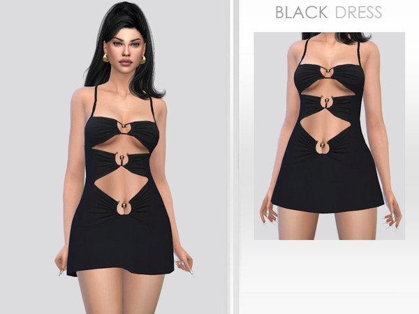 Sims 4 — Black Dress by Puresim — A black cut out dress