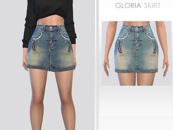 Sims 4 — Gloria Skirt by Puresim — Denim skirt in 2 swatches