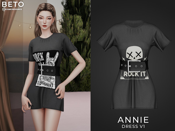 Sims 4 — Annie (Dress V1) by Beto_ae0 — Feminine and casual rocker outfit, enjoy it