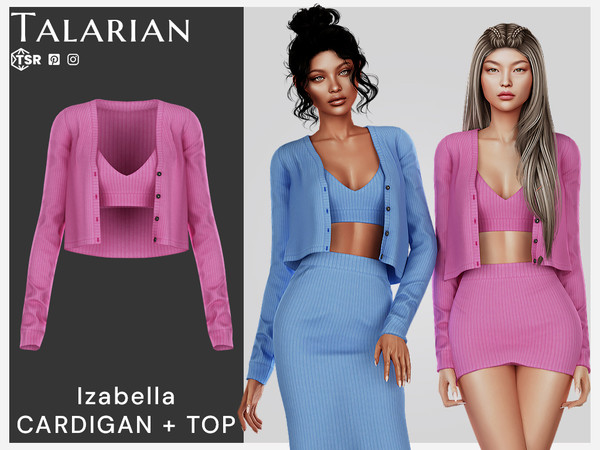 Sims 4 — Izabella Cardigan With Tank Top by talarian — Cropped ribbed knit cardigan paired with matching knit tank top