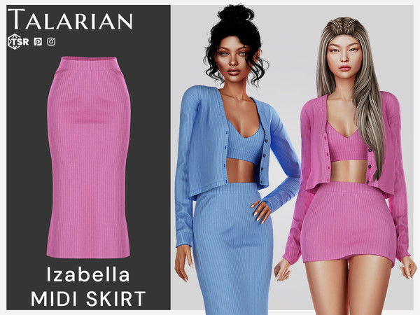 Sims 4 — Izabella Midi Skirt by talarian — High-waisted ribbed midi skirt with straight silhouette and soft knit texture