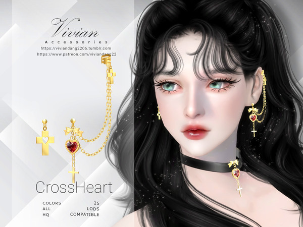 Sims 4 — VivianDang_AF_Earing_CrossHeart_R.package by VivianDang — - All new meshes