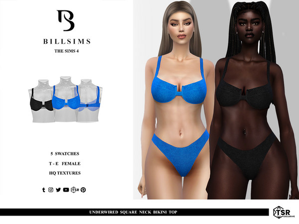 Sims 4 — Underwired Square Neck Bikini Top by Bill_Sims — This bikini top features a crinkle material with a square