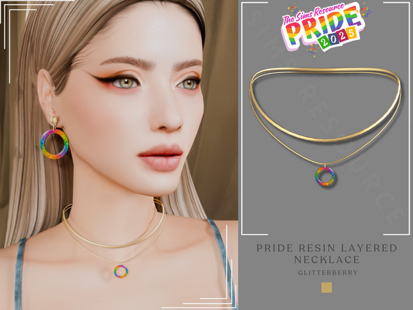 Sims 4 — Pride Resin Layered Necklace by Glitterberryfly — A gold necklace with resin rainbow hoop for pride month