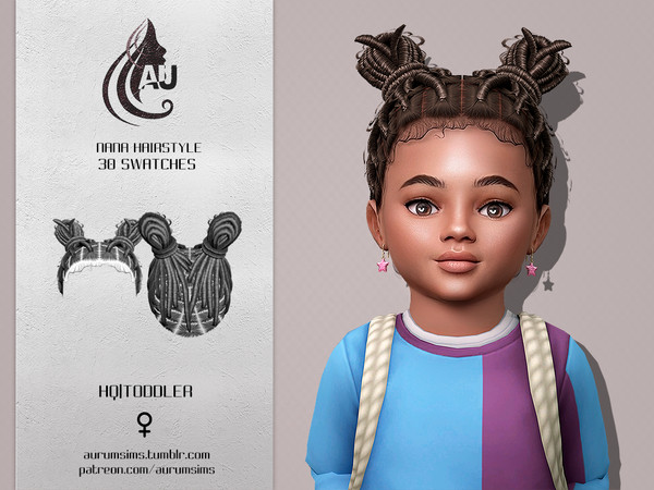 Sims 4 — Nana - locs for toddlers by Aurum — Cute locs pigtails in 30 swatches for toddlers by Aurum for The Sims 4