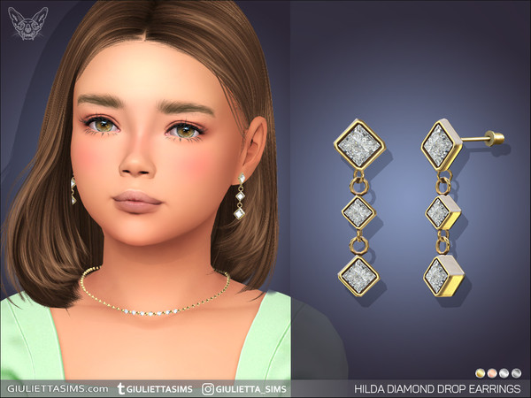 Sims 4 — Hilda Drop Earrings For Kids by feyona — Hilda Drop Earrings For Kids come in 4 colors of metal: yellow gold,