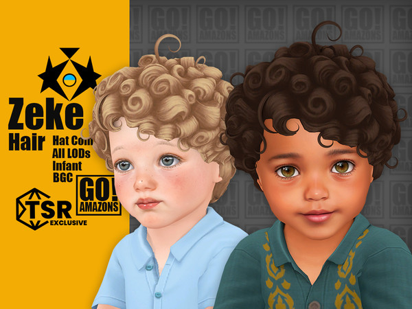 Sims 4 — Zeke Hair by GoAmazons — Curly medium hair for infants in maxis style.