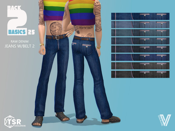 Sims 4 — B2B Raw Denim Jean with Belt 2 by SimmieV — A conversion of slacks to jeans with 8 raw denim colors added.
