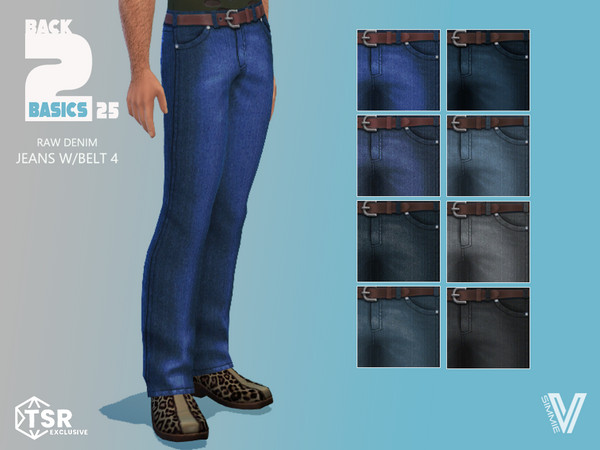 Sims 4 — B2B Raw Denim Jeans with Belt 4 by SimmieV — Base Game jeans with an updated look of raw denim in 8 swatches.