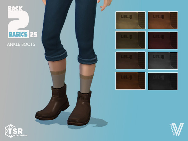 Sims 4 — B2B Ankle Boots by SimmieV — An ankle boot in 8 classic colors.