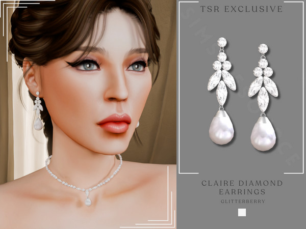 Sims 4 — Claire Diamond Earrings by Glitterberryfly — A gorgeous bridal inspired diamond and pearl earring