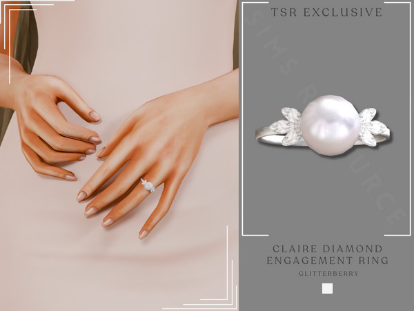 Sims 4 — Claire Diamond Engagement Ring by Glitterberryfly — A gorgeous pearl engagement ring with diamond