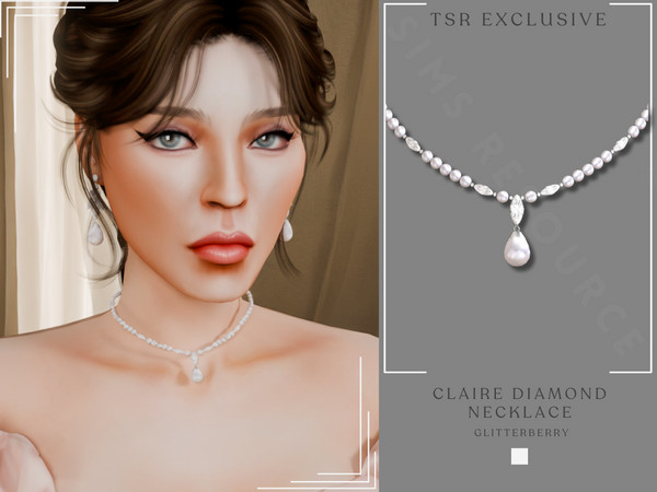 Sims 4 — Claire Diamond Necklace by Glitterberryfly — A pearl bridal strand necklace with diamond