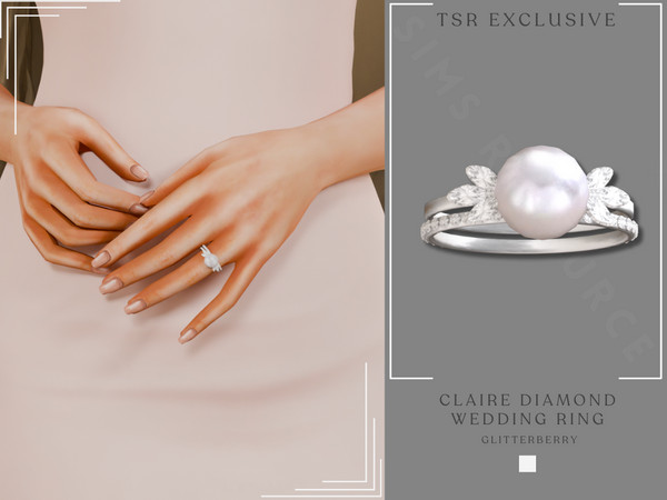 Sims 4 — Claire Diamond Wedding Ring by Glitterberryfly — A silver wedding ring with diamonds with matching engagement