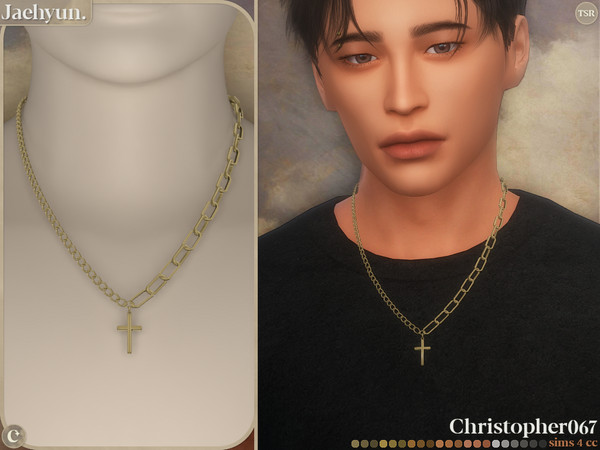Sims 4 — Jaehyun Necklace by christopher0672 — This is an edgy cross pendant necklace with half curb and half chunky