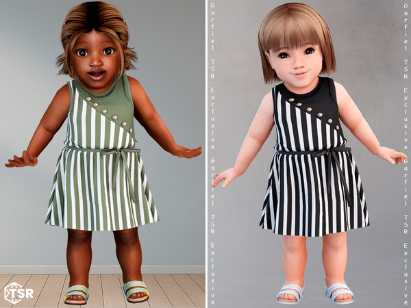 Sims 4 — Cynthia - Stripe Button Infant Dress by Garfiel — A sleeveless toddler dress with a diagonal button detail and