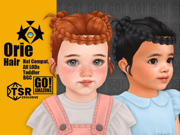 Sims 4 — Orie Hair by GoAmazons — Double bun updo for toddlers with braids.