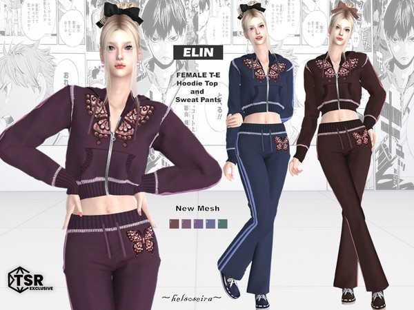 Sims 4 — ELIN - Hoodie with Sweatpants by Helsoseira — Style - Hoodie crop top with low rise waist sweatpants