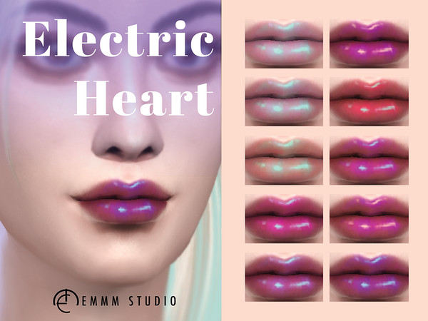 Sims 4 — Electric Heart by EMMMcc — Electric Heart features 10 popping high-beam glosses with the base of nude and dark