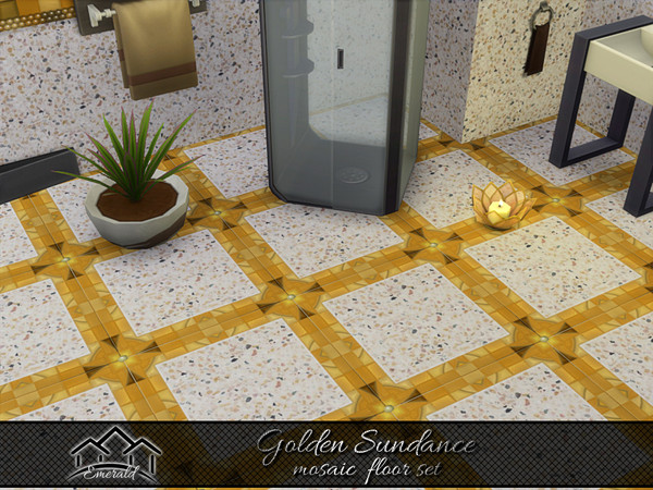 Sims 4 — Golden Sundance Mosaic floor 2 by Emerald — The vibrant golden mosaic designs can add a touch of style to any