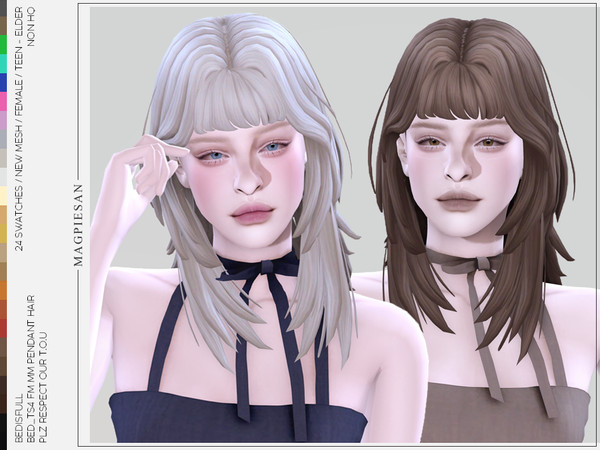 Sims 4 — Pendant hair by magpiesan — hush cut hair in 24 colors for child
