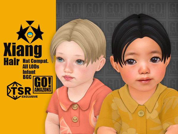Sims 4 — Xiang Hair by GoAmazons — Middle part short straight hair hairstyle for infants.