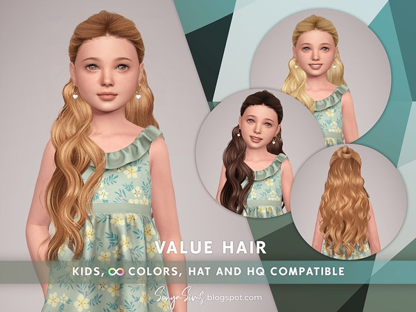 Sims 4 — SONYASIMS - VALUE HAIR KIDS by SonyaSimsCC — - Wavy hair with curls (side). Includes bun. Half up half down