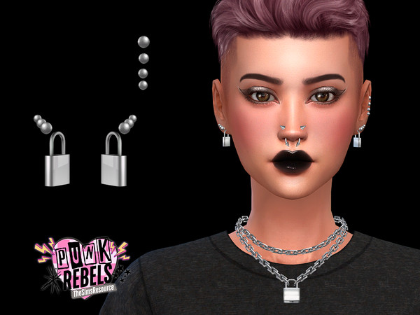 Sims 4 — Punk Rebels - Lock Earrings by Suzue — New Mesh (Suzue)