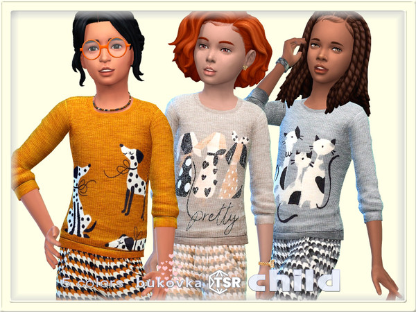 Sims 4 — Sweater Pets by bukovka — Fashionable sweater for children only for girls in 5 color options. Installed