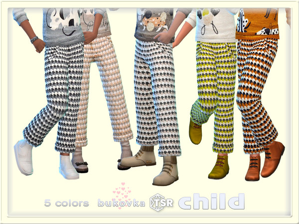 Sims 4 — Pants Checkered by bukovka — Fashionable pants for children only for girls in 5 color options. Can be installed