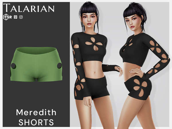 Sims 4 — Meredith Shorts by talarian — Mini shorts with symmetrical petal-shaped cutouts on sides Available in 25 colors