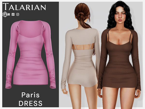 Sims 4 — Paris Dress by talarian — Ribbed mini dress with cropped overlay top and long sleeves Available in 25 colors All