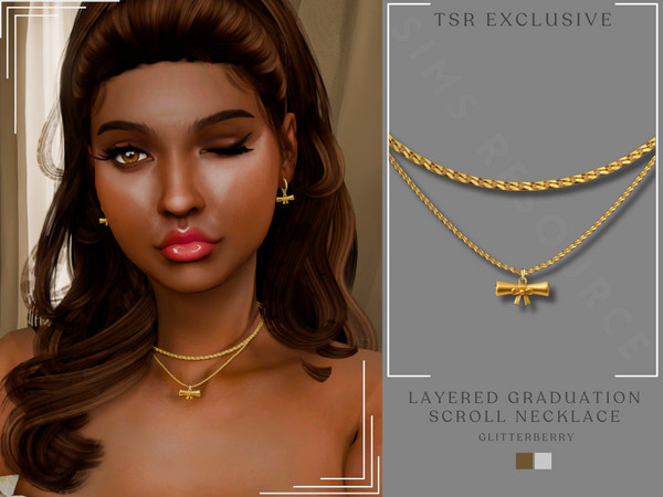 Sims 4 — Layered Graduation Scroll Necklace by Glitterberryfly — A gold necklace with graduation scroll