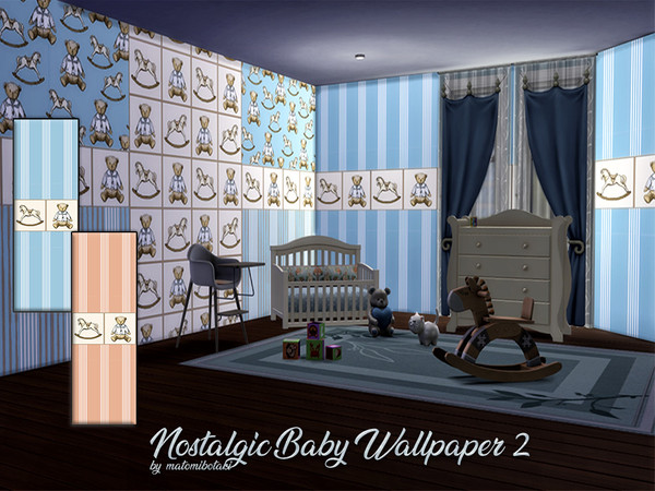 Sims 4 — Nostalgic Baby Wallpaper 2.package by matomibotaki — Cute nostalgic children's wallpaper set in 2 color shades
