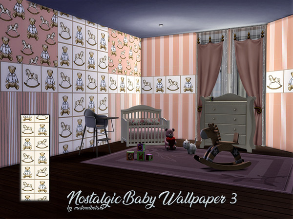 Sims 4 — Nostalgic Baby Wallpaper 3.package by matomibotaki — Cute nostalgic children's wallpaper set in 2 color shades