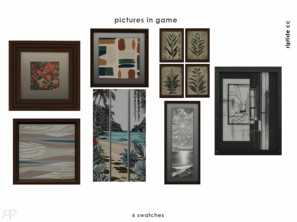 Sims 4 — Riptide CC Wall Stories Modern Art Mini Gallery by Riptidecc — A curated gallery of seven distinct wall art