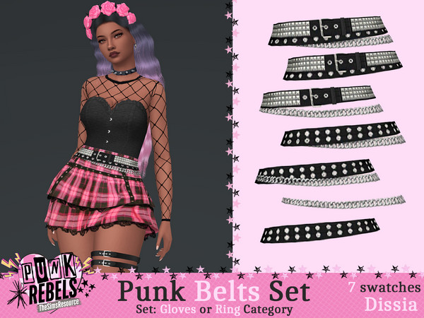 Sims 4 — Punk Belts (Ring Category) by Dissia — Spikes and chains belts
