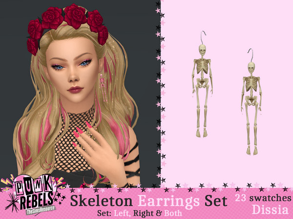 Sims 4 — Skeleton Earrings by Dissia — Skeleton body earrings for right, left or both ears