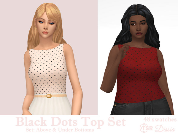 Sims 4 — Black Dots Top by Dissia — Elegant black polka dot top in two versions: tucked in or above bottoms