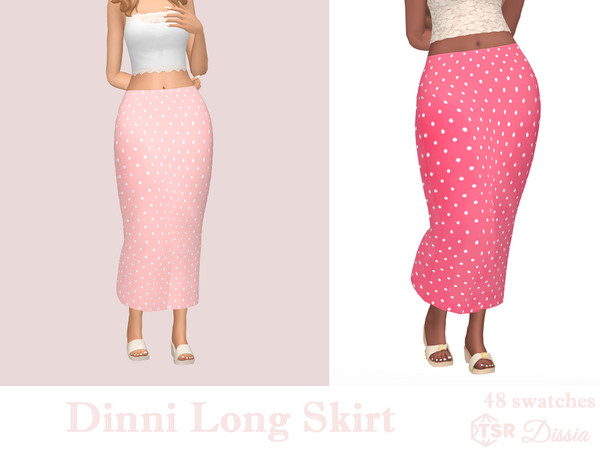 Sims 4 — Dinni Long Skirt by Dissia — Mid waist long polka dot skirt