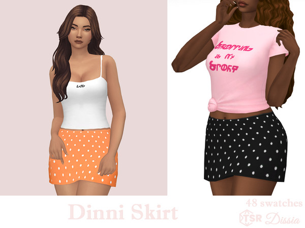 Sims 4 — Dinni Skirt by Dissia — Mid waist short polka dot skirt