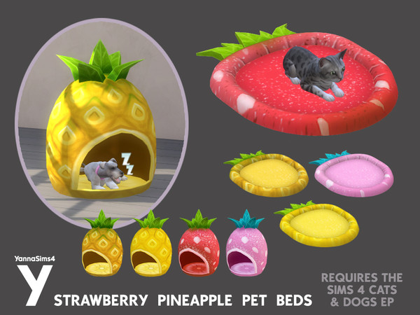 Sims 4 — YannaSims4 Pineapple Strawberry Pet Beds Large Mat by YannaSims4CC — Hi! Strawberries are in season in my part
