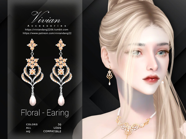 Sims 4 — Floral Leaf - Earing by VivianDang — - All new meshes