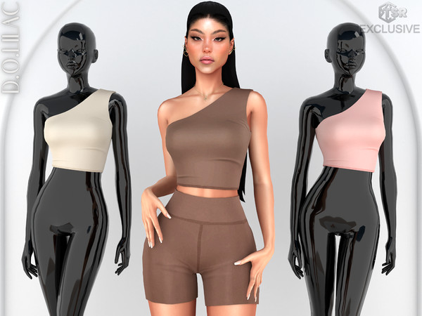 Sims 4 — One Shoulder Crop Tank Top DO0831 by DOLilac — Custom thumbnail