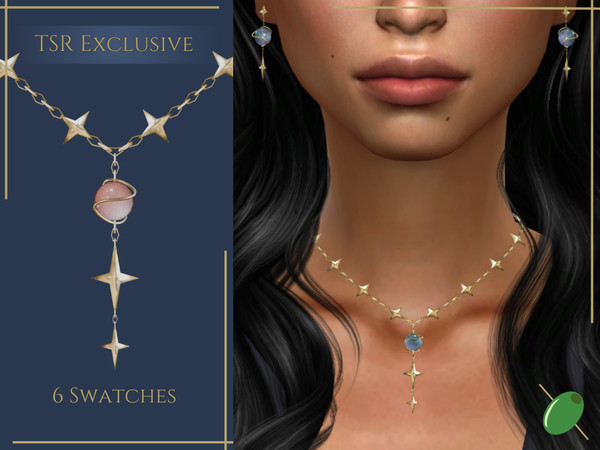 Sims 4 — Saturn Necklace by Pitted0live — Galaxy themed chain necklace with stars and a Saturn themed pendant Custom