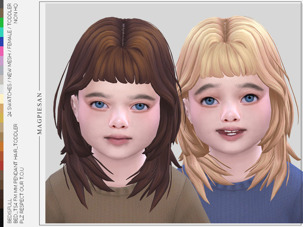 Sims 4 — Pendant hair for toddler by magpiesan — hush cut hair in 24 colors for toddler