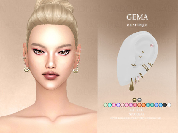 Sims 4 — Gema Earrings by jadorai — A set of various hoops, piercings and crystal studs. New mesh by me