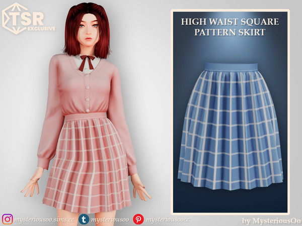 Sims 4 — High waist square pattern skirt by MysteriousOo — High waist square pattern skirt in 10 colors